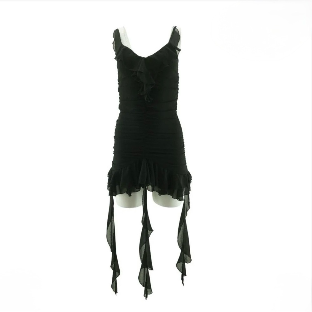 VINTAGE Y2K ⚡️ Black Ruffle Micro Mini | Mesh Grunge